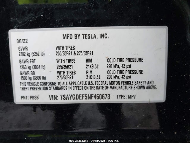 7SAYGDEF5NF460673 Tesla Model Y Performance Dual Motor All-wheel Drive