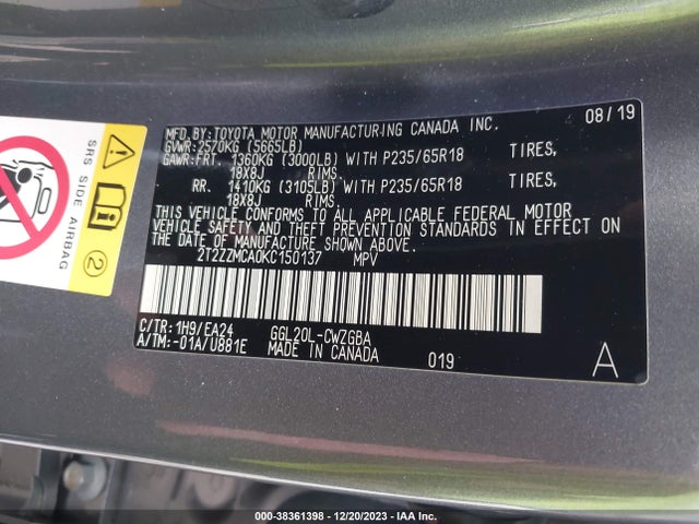 Lexus RX 350 2019 2T2ZZMCA0KC150137 Image 9