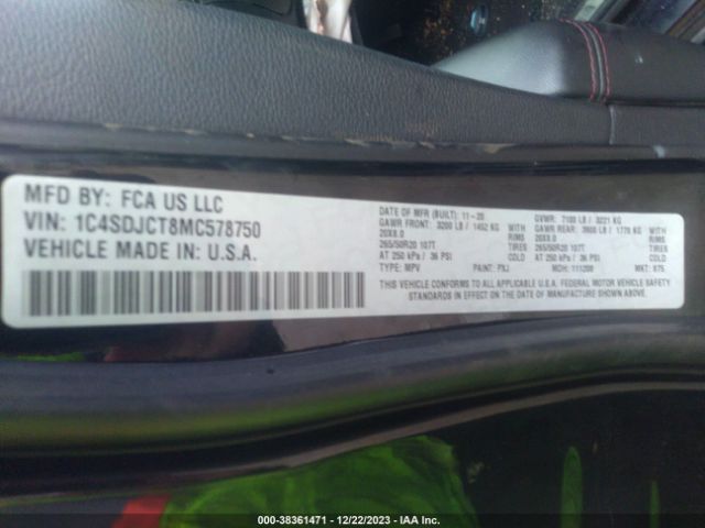 1C4SDJCT8MC578750 Dodge Durango R/t Awd