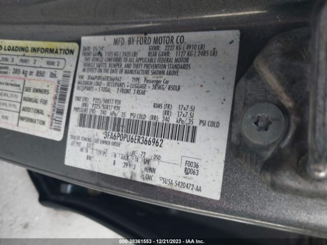 3FA6P0PU6ER366962 Ford Fusion Energi Se Luxury