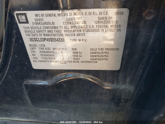 2009 SATURN VUE 4-CYL XE VIN: 3GSCL33P49S554330