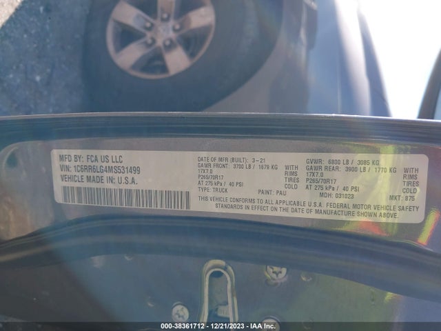 1C6RR6LG4MS531499 RAM 1500 Classic Slt  4x2 5'7 Box