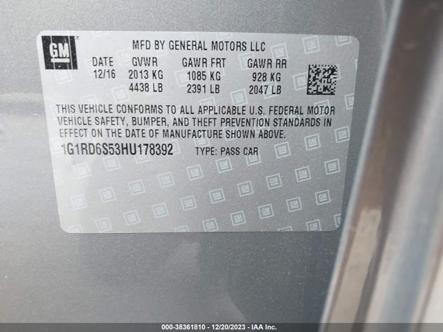 Chevrolet Volt Premier 2017 1G1RD6S53HU178392 Image 9