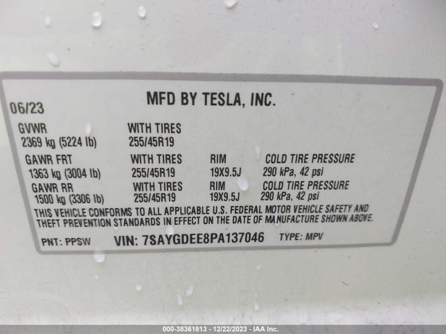 7SAYGDEE8PA137046 Tesla Model Y Awd/long Range Dual Motor All-wheel Drive
