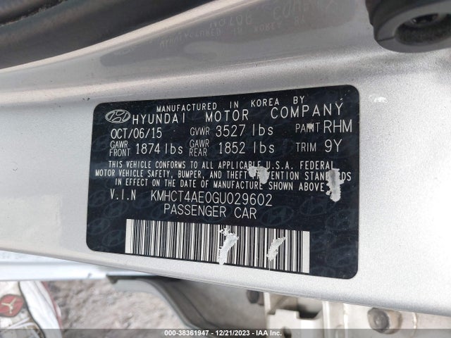 2016 HYUNDAI ACCENT SE VIN: KMHCT4AE0GU029602