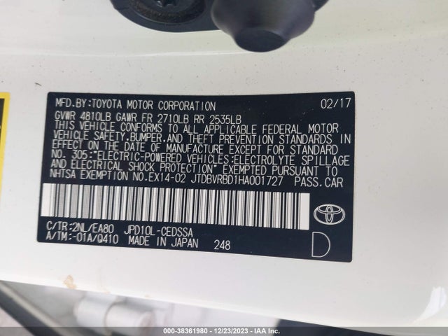 Toyota Mirai 2017 JTDBVRBD1HA001727 Image 9