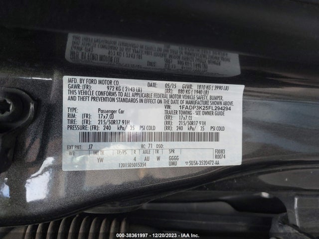 2015 FORD FOCUS SE VIN: 1FADP3K25FL294294