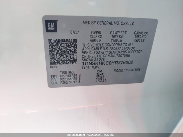 Chevrolet Suburban Lt 2017 1GNSKHKC8HR376002 Image 9
