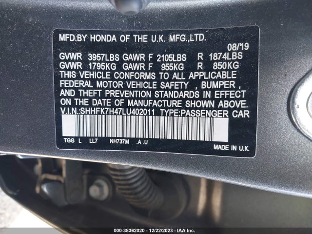 Honda Civic Sport 2020 SHHFK7H47LU402011 Image 9