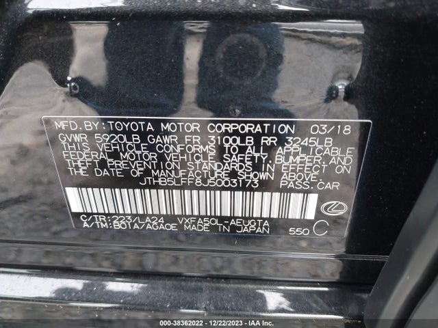 2018 LEXUS LS 500 VIN: JTHB5LFF8J5003173