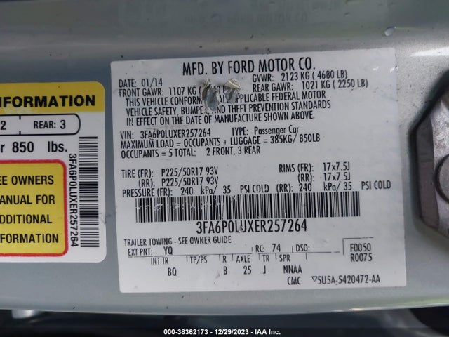 Ford Fusion Hybrid Se 2014 3FA6P0LUXER257264 Image 9
