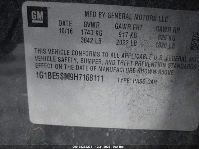 Chevrolet Cruze Lt Auto 2017 1G1BE5SM9H7168111 Image 9