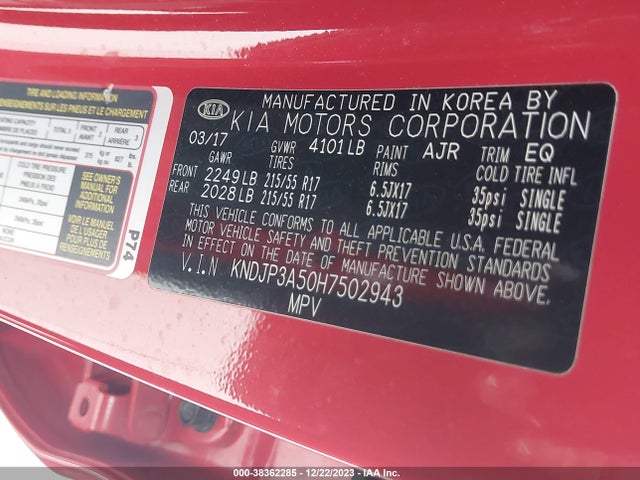 KIA SOUL + 2017 KNDJP3A50H7502943 Image 9