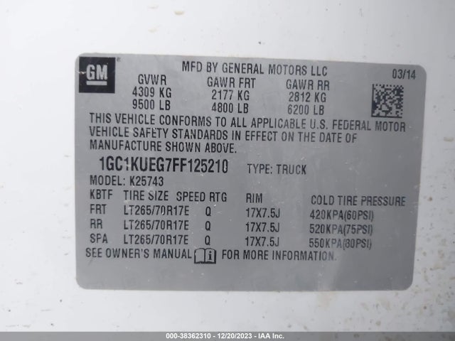 Chevrolet Silverado 2500hd Wt 2015 1GC1KUEG7FF125210 Image 9