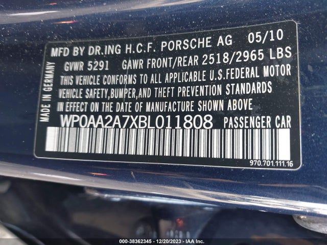 2011 PORSCHE PANAMERA WP0AA2A7XBL011808 Photo 8