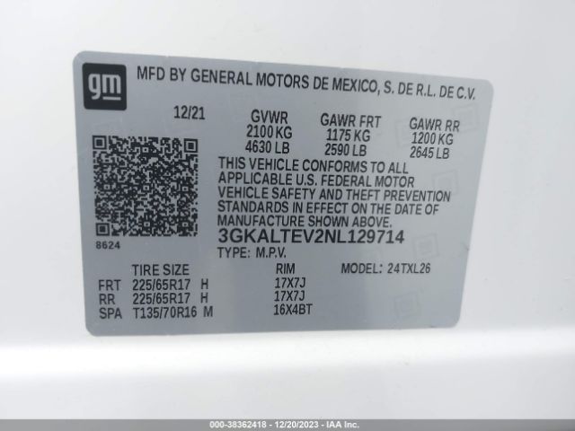 3GKALTEV2NL129714 GMC Terrain Awd Sle