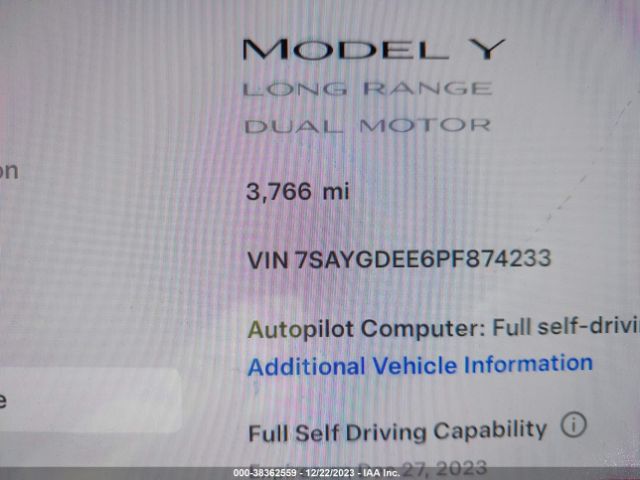2023 TESLA MODEL Y 7SAYGDEE6PF874233 Photo 6