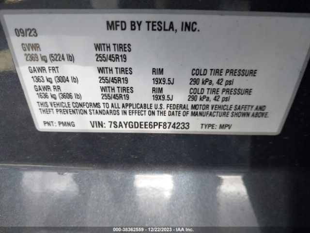2023 TESLA MODEL Y 7SAYGDEE6PF874233 Photo 8