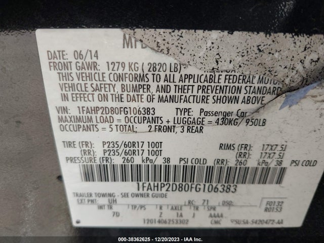 Ford TAURUS SE 2015 1FAHP2D80FG106383 Image 9