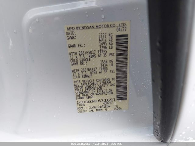 1N6ED1EK6NN671691 Nissan Frontier Sv 4x4