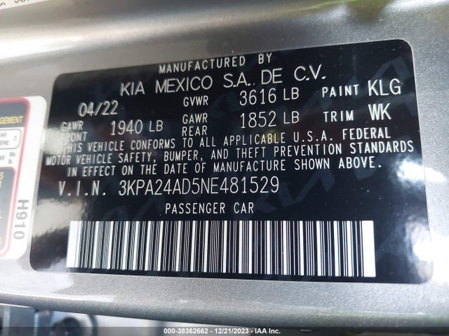 KIA RIO S 2022 3KPA24AD5NE481529 Image 9