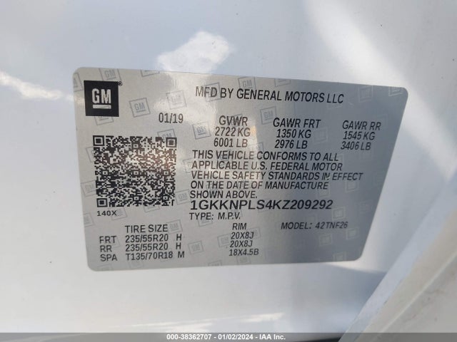 GMC Acadia Denali 2019 1GKKNPLS4KZ209292 Image 9