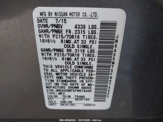 Nissan Rogue Select S 2015 JN8AS5MT5FW674445 Image 9