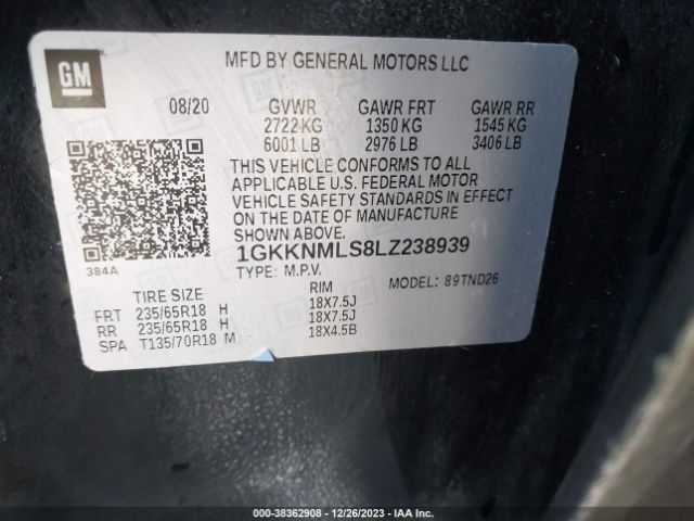 1GKKNMLS8LZ238939 GMC Acadia Fwd Slt