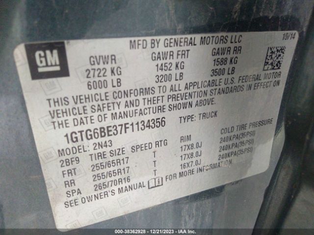 1GTG6BE37F1134356 GMC CANYON SLE