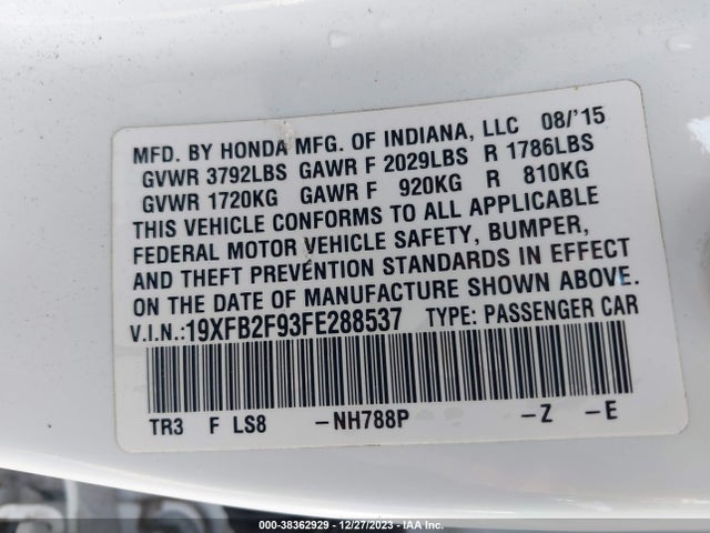 Honda Civic Ex-l 2015 19XFB2F93FE288537 Image 9