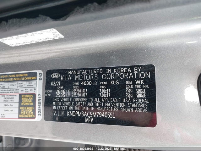 2021 KIA SPORTAGE LX VIN: KNDPM3AC9M7940551