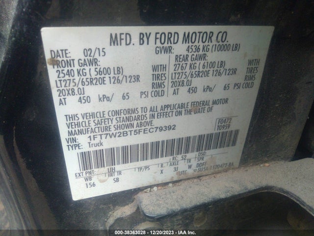 Ford F-250 Lariat 2015 1FT7W2BT5FEC79392 Image 9
