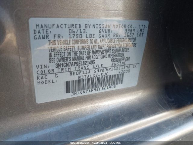 3N1CN7AP9EL821405 Nissan Versa 1.6 Sl