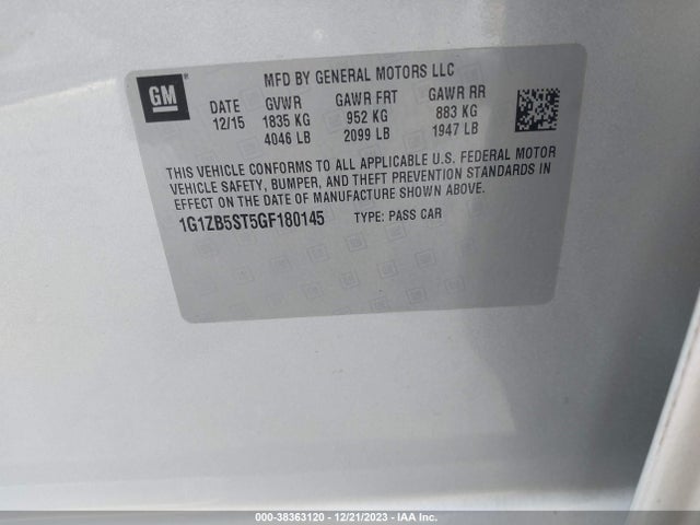 Chevrolet MALIBU LS 2016 1G1ZB5ST5GF180145 Image 9