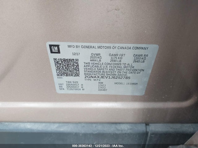 Chevrolet EQUINOX LT 2018 2GNAXJEV1J6252785 Image 9