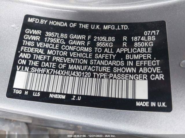 SHHFK7H4XHU430120 Honda Civic Sport