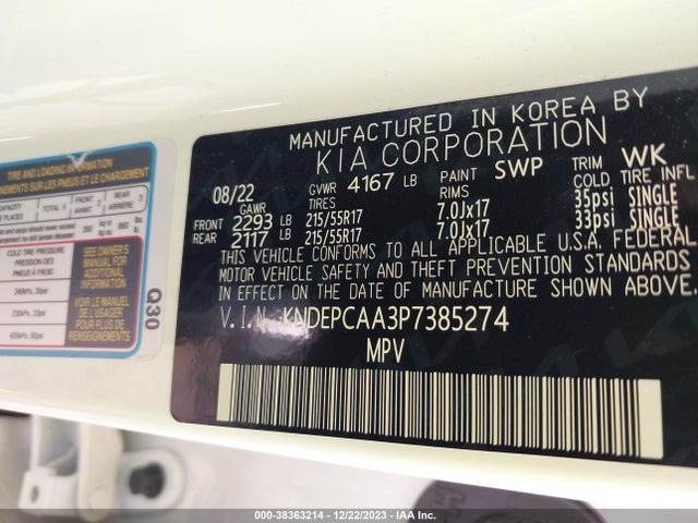 2023 KIA SELTOS LX VIN: KNDEPCAA3P7385274