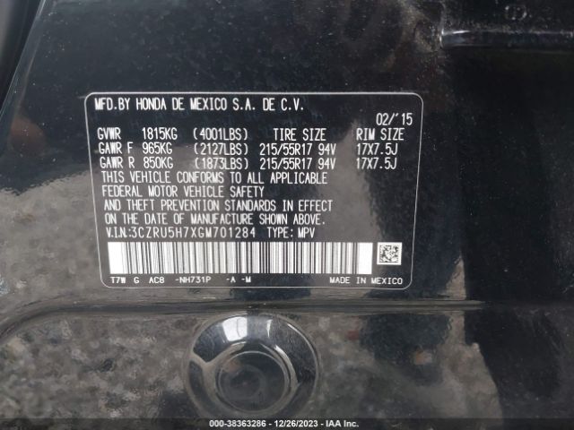 3CZRU5H7XGM701284 Honda Hr-v Ex-l