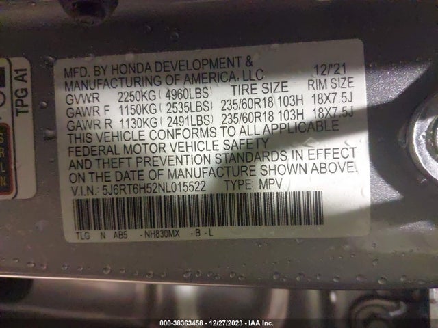Honda Cr-v Hybrid Ex 2022 5J6RT6H52NL015522 Image 9