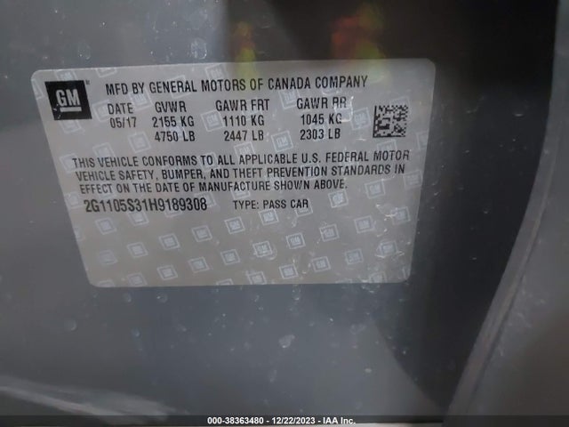 Chevrolet IMPALA 1LT 2017 2G1105S31H9189308 Image 9