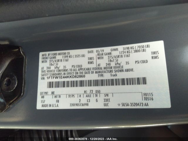 1FTFW1E44KKD82860 Ford F-150 Xlt