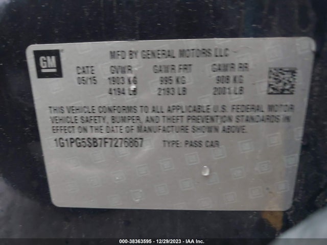 Chevrolet CRUZE LTZ 2015 1G1PG5SB7F7276867 Image 9