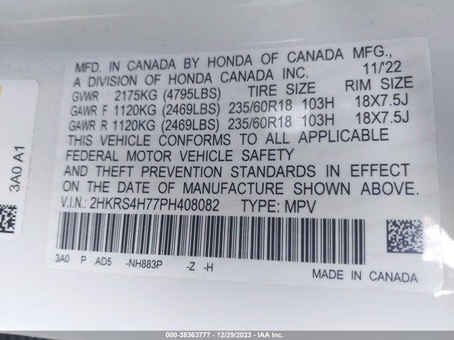 Honda Cr-v Ex-l Awd 2023 2HKRS4H77PH408082 Image 9