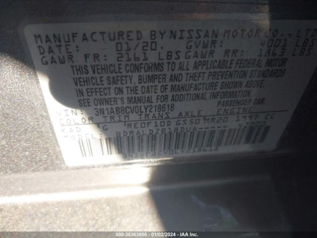 3N1AB8CV0LY218618 Nissan Sentra Sv Xtronic Cvt