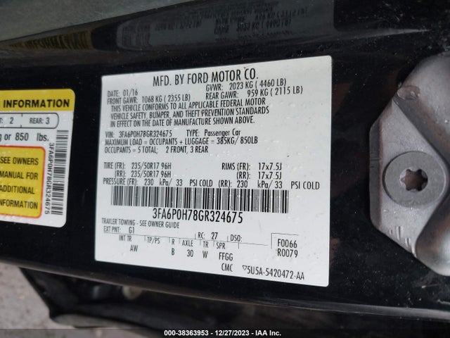 Ford FUSION SE 2016 3FA6P0H78GR324675 Image 9