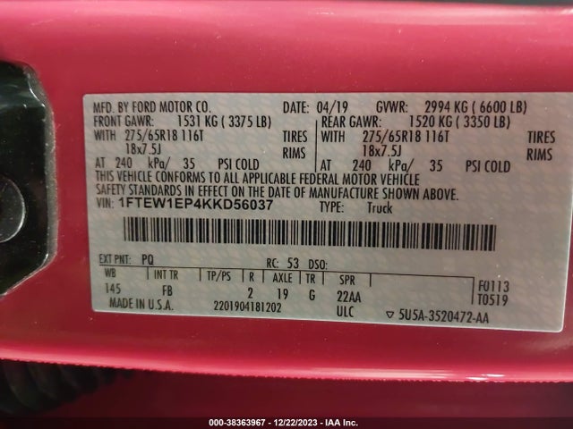 Ford F-150 Xlt 2019 1FTEW1EP4KKD56037 Image 9