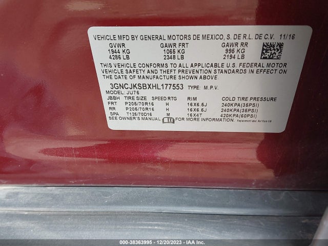 Chevrolet TRAX LS 2017 3GNCJKSBXHL177553 Image 9