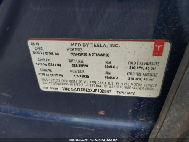 5YJXCBE2XJF102887 Tesla Model X 100d/75d/p100d