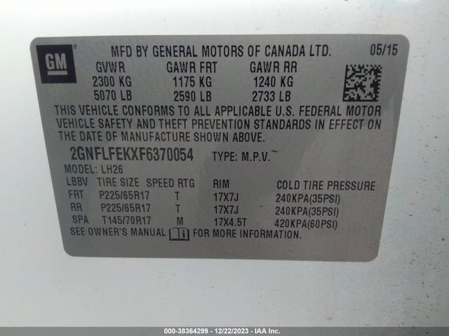 Chevrolet EQUINOX 1LT 2015 2GNFLFEKXF6370054 Image 9