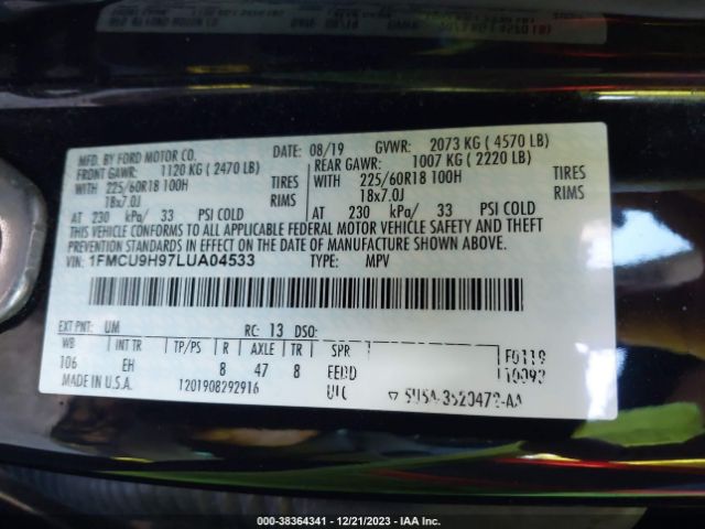 1FMCU9H97LUA04533 Ford ESCAPE SEL